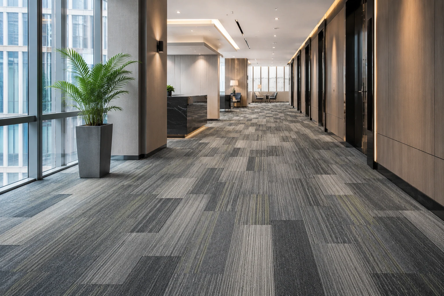 Commercial carpet tiles installed in office project