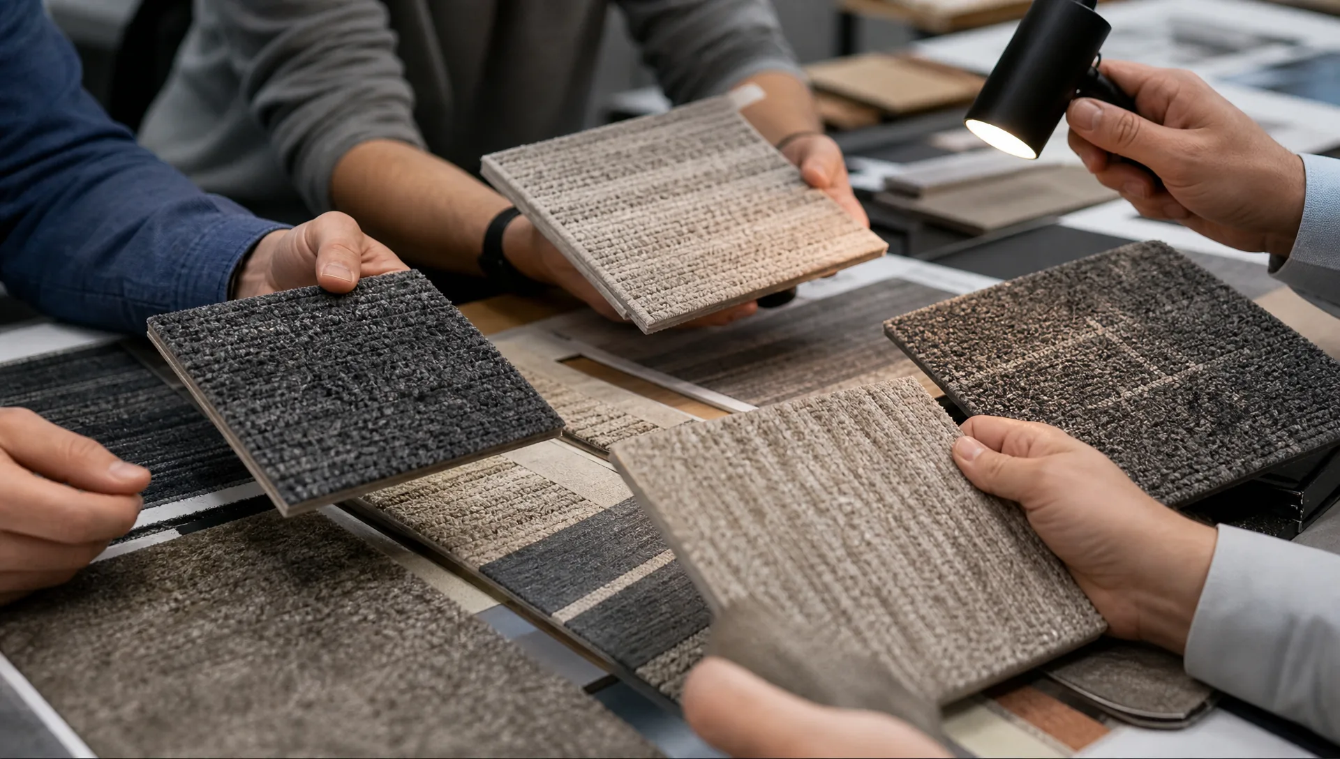 Commercial carpet samples reviewed with color, pattern and project document references