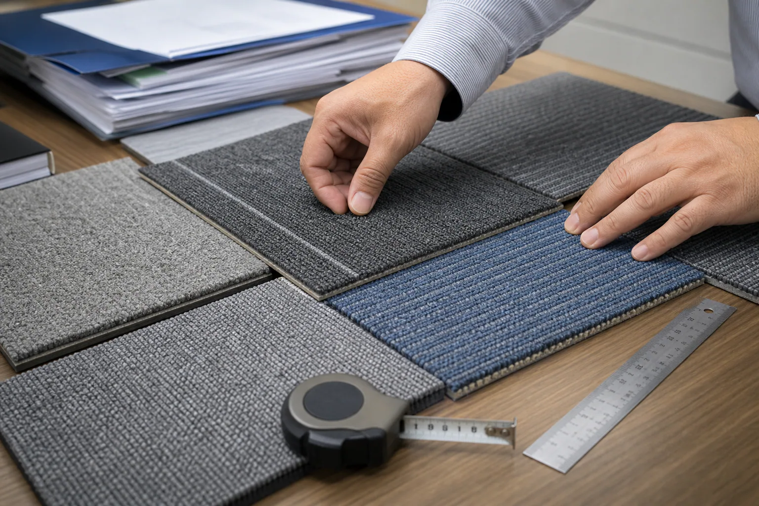 phased office flooring replacement Poland carpet tile texture and backing review