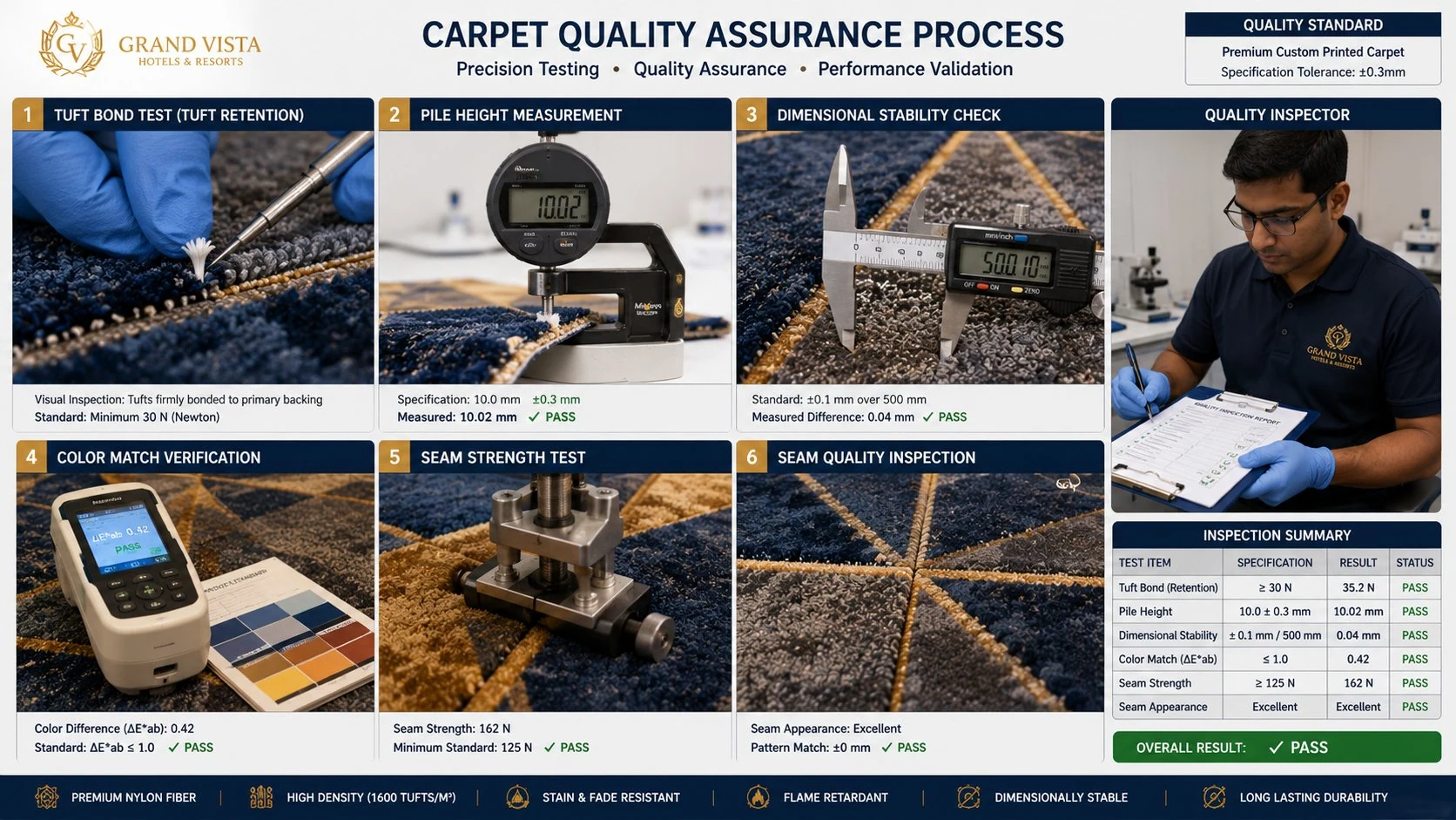 Quality inspection of custom hospitality carpet