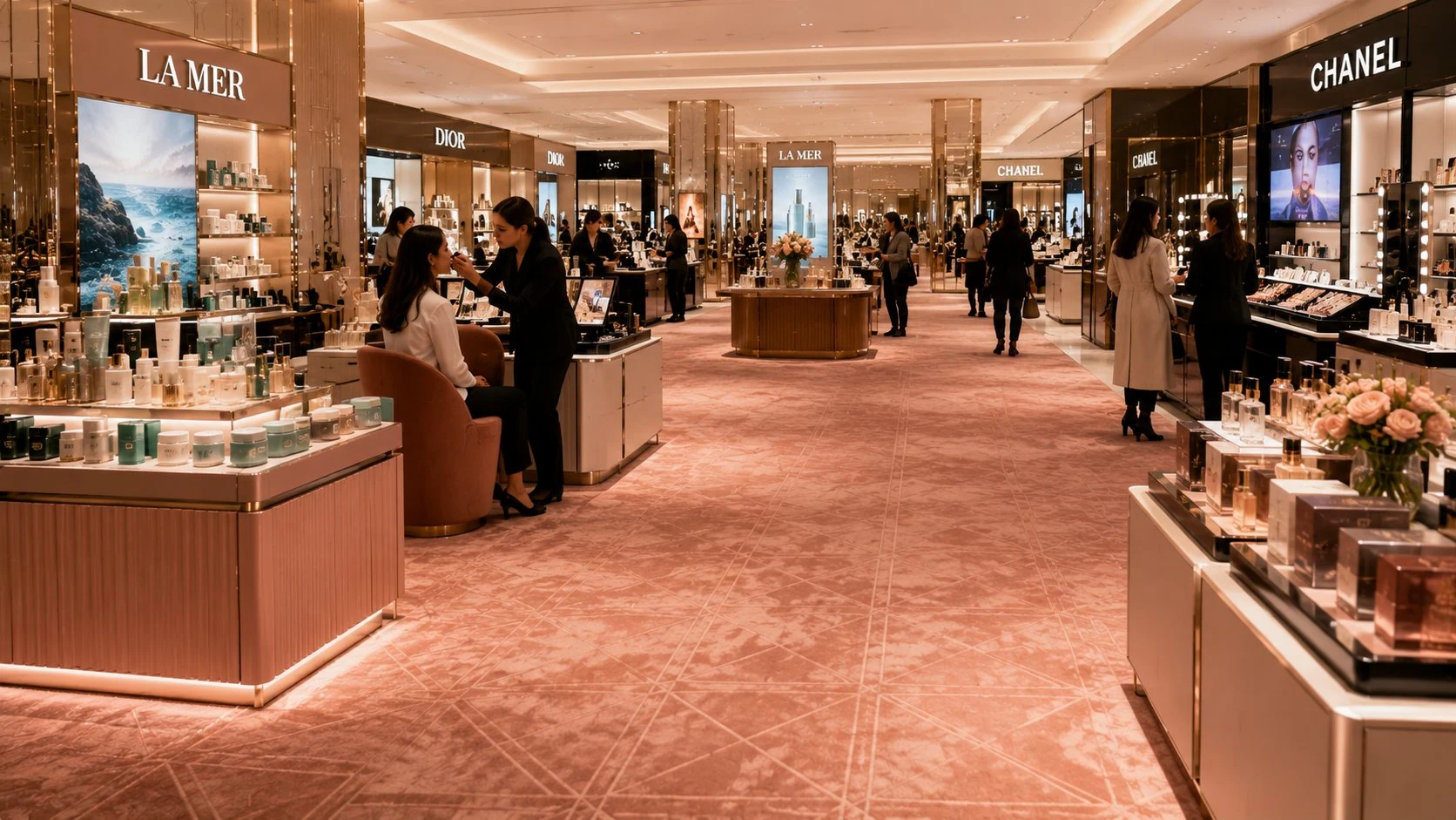 Aerial view of color-coded store carpet navigation layout
