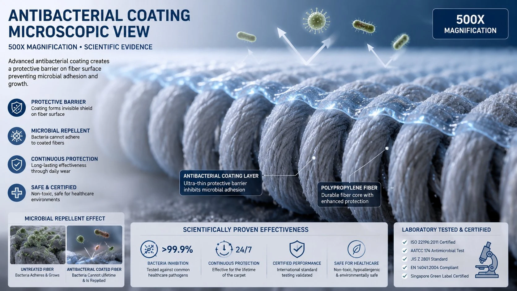 Antimicrobial carpet detail for healthcare setting
