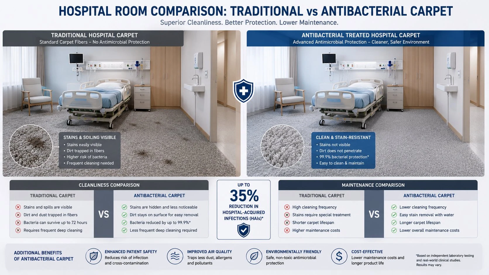 Comparison view of healthcare carpet environment performance