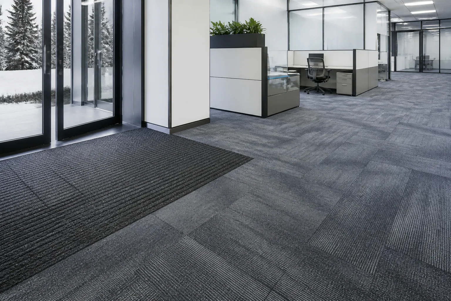 Canada office carpet tiles with entrance and workstation planning