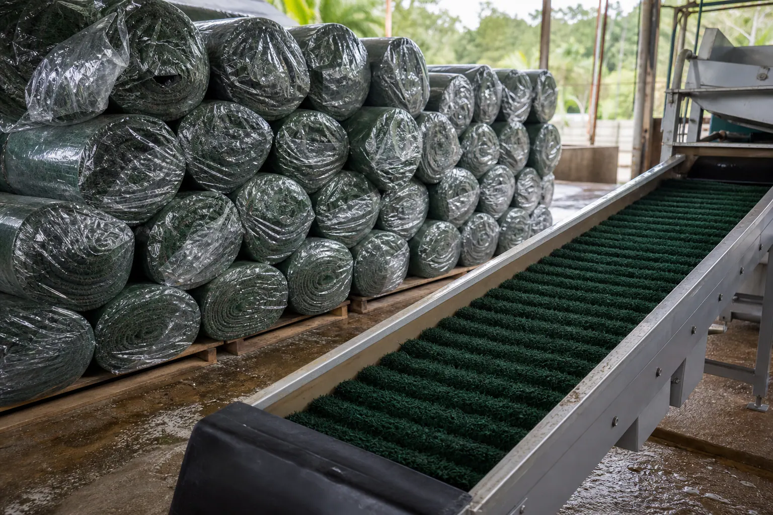 Colombia gold mining carpet mat rolls and sluice tray testing setup