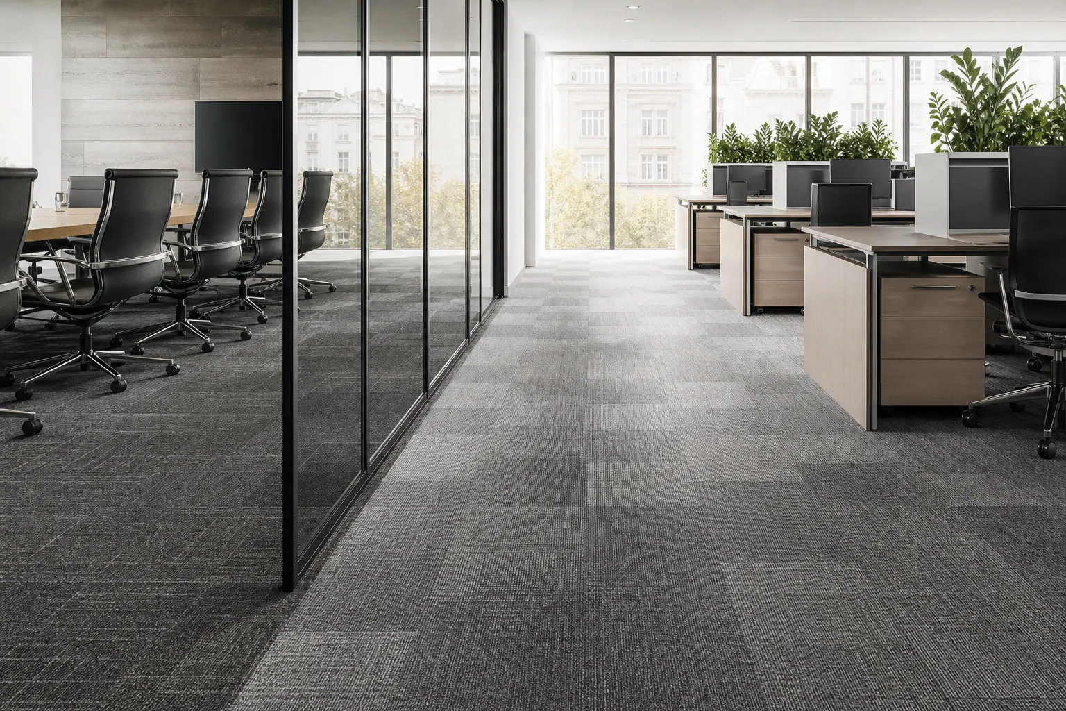 Czech Republic office carpet tiles for chair-wheel and phased fit-out zones