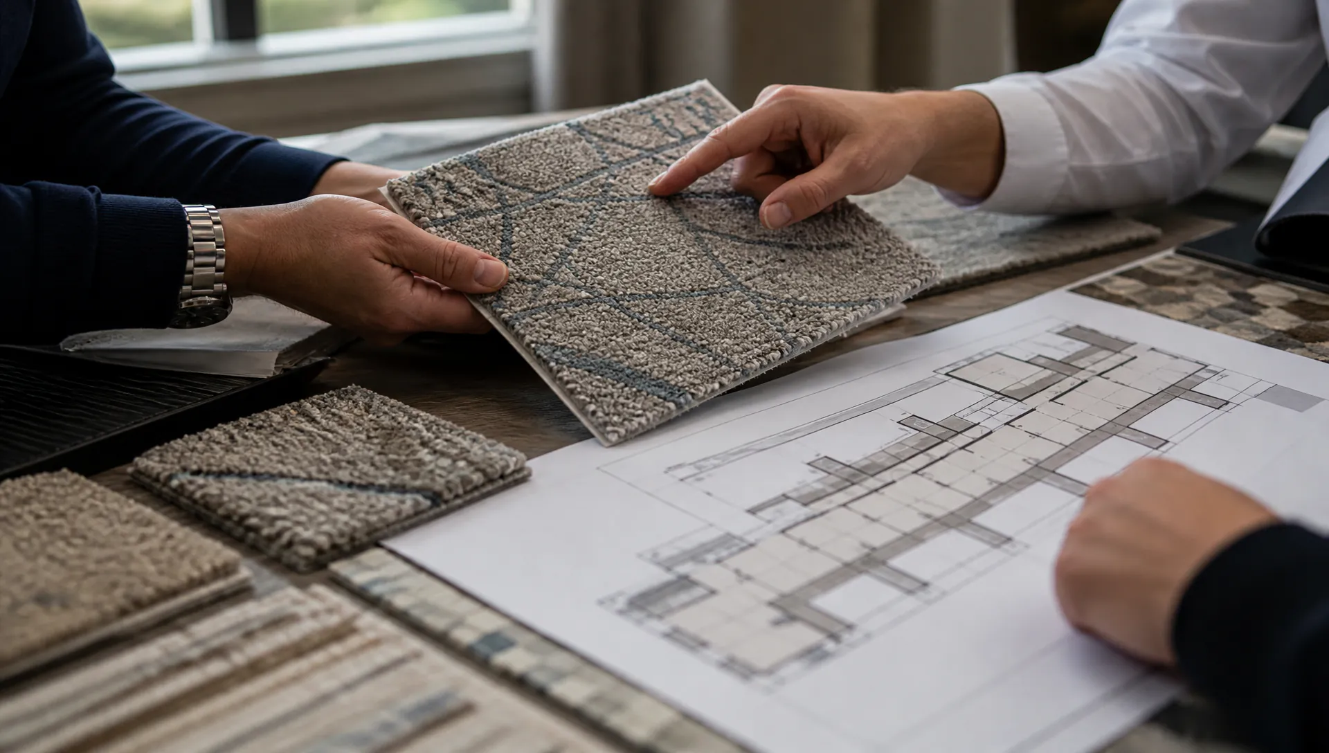 Illustrative hotel carpet sample, pattern and technical approval review for a UAE project