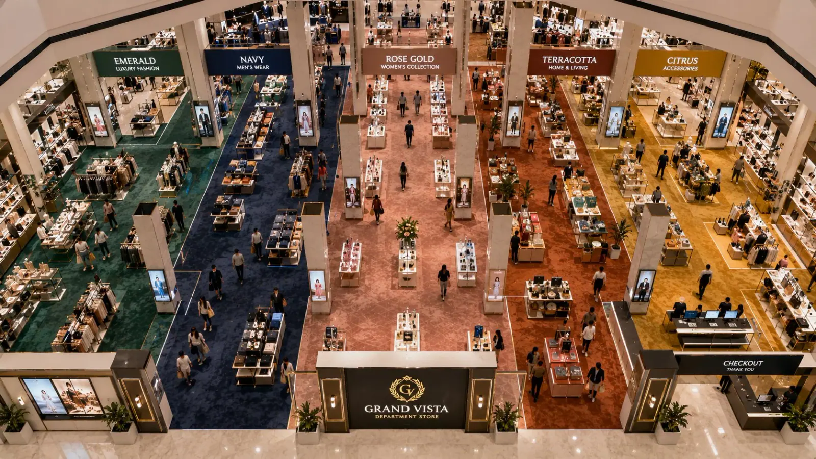 Premium beauty department with rose-gold carpet zone