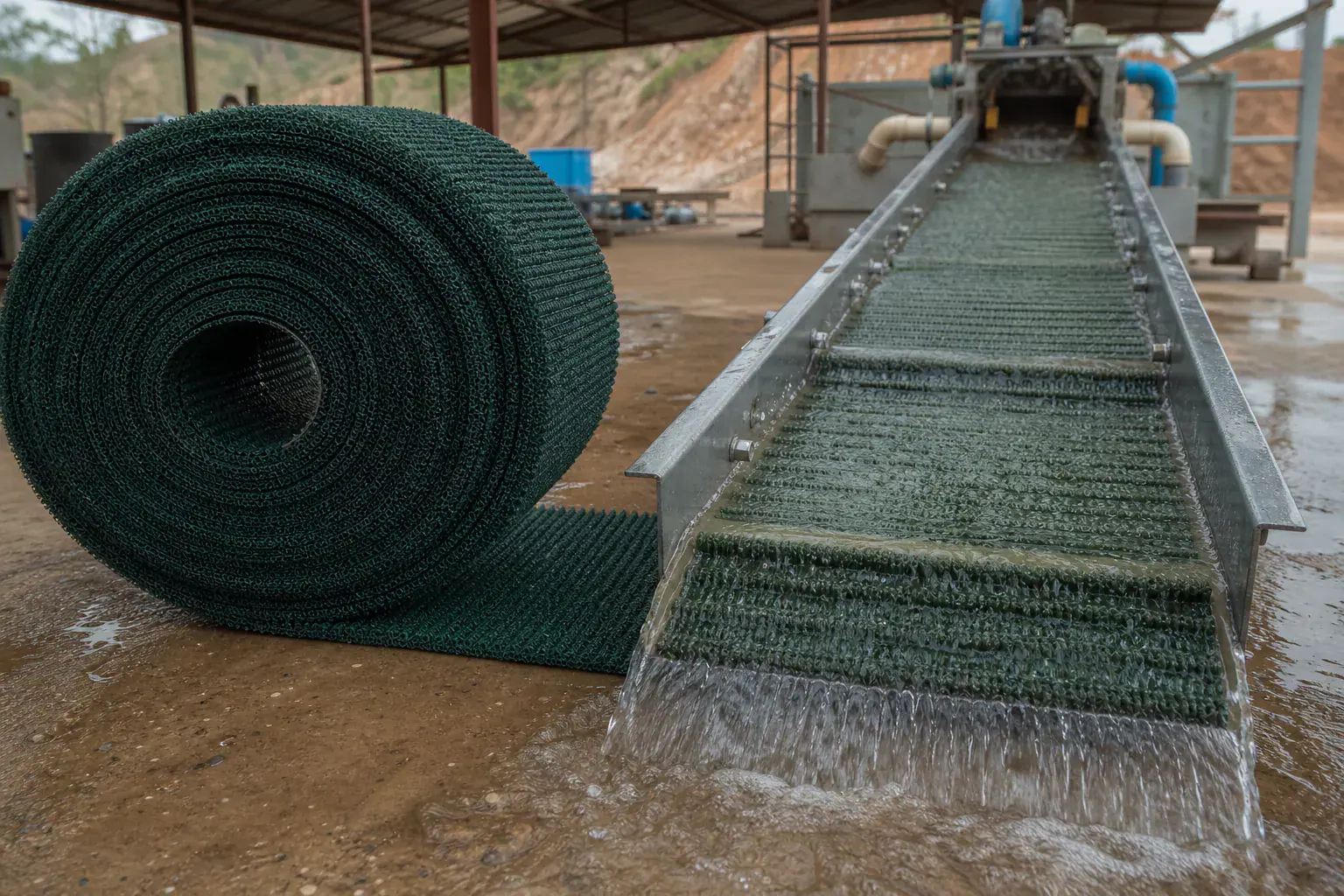 Alfombra para mineria de oro en Peru con prueba de canaleta
