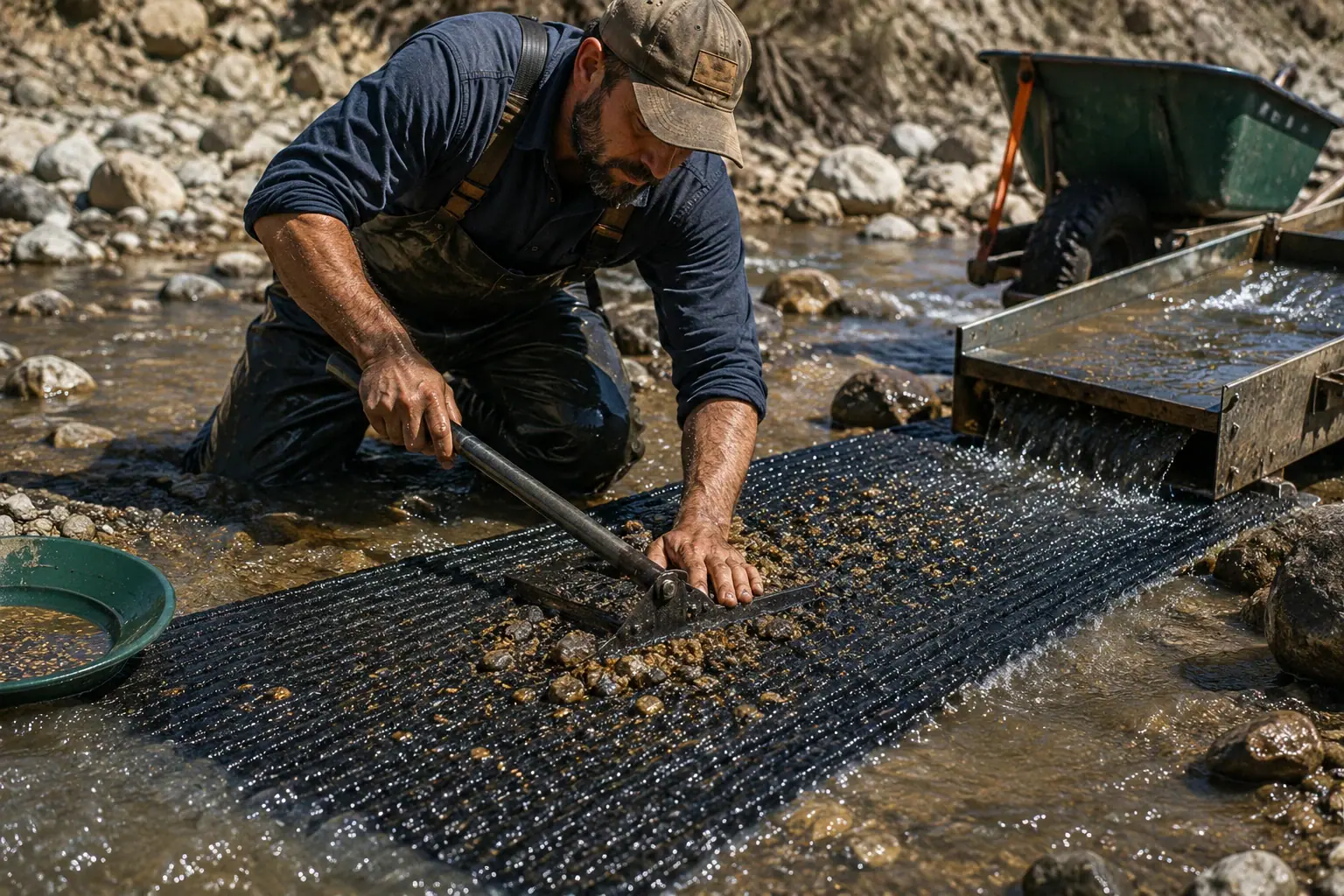 Gold mining carpet applied in river gold washing and placer gold recovery site