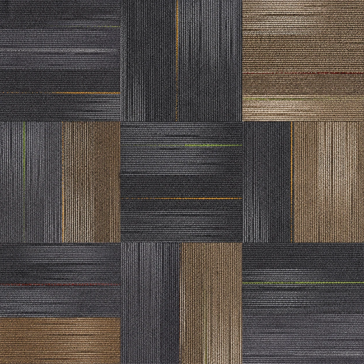 Stack display of nylon carpet tiles and PP carpet tiles for commercial carpet flooring