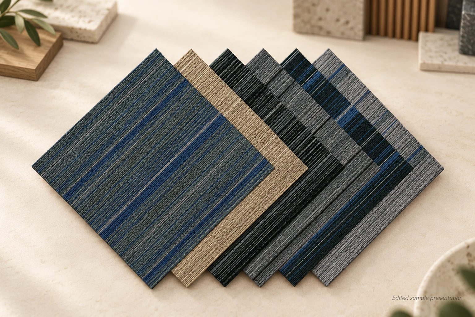 Balance 50×50 cm PP Carpet Tiles with PVC Backing: design or material reference 5; verify the physical sample