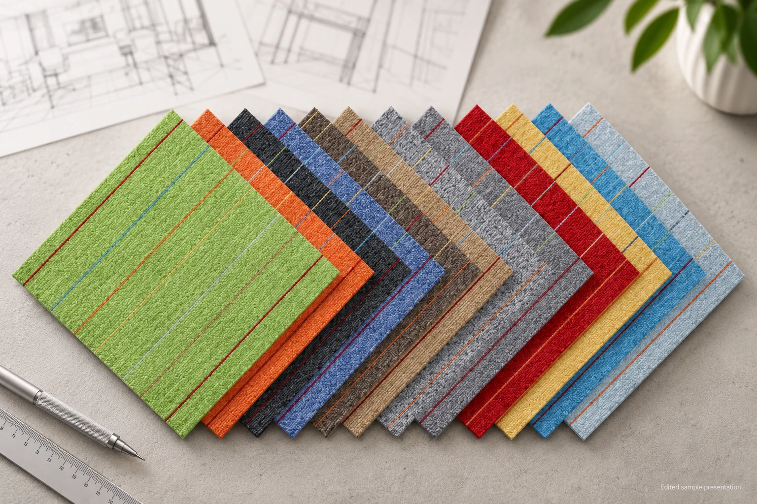 Balance 50×50 cm PP Carpet Tiles with PVC Backing: design or material reference 6; verify the physical sample
