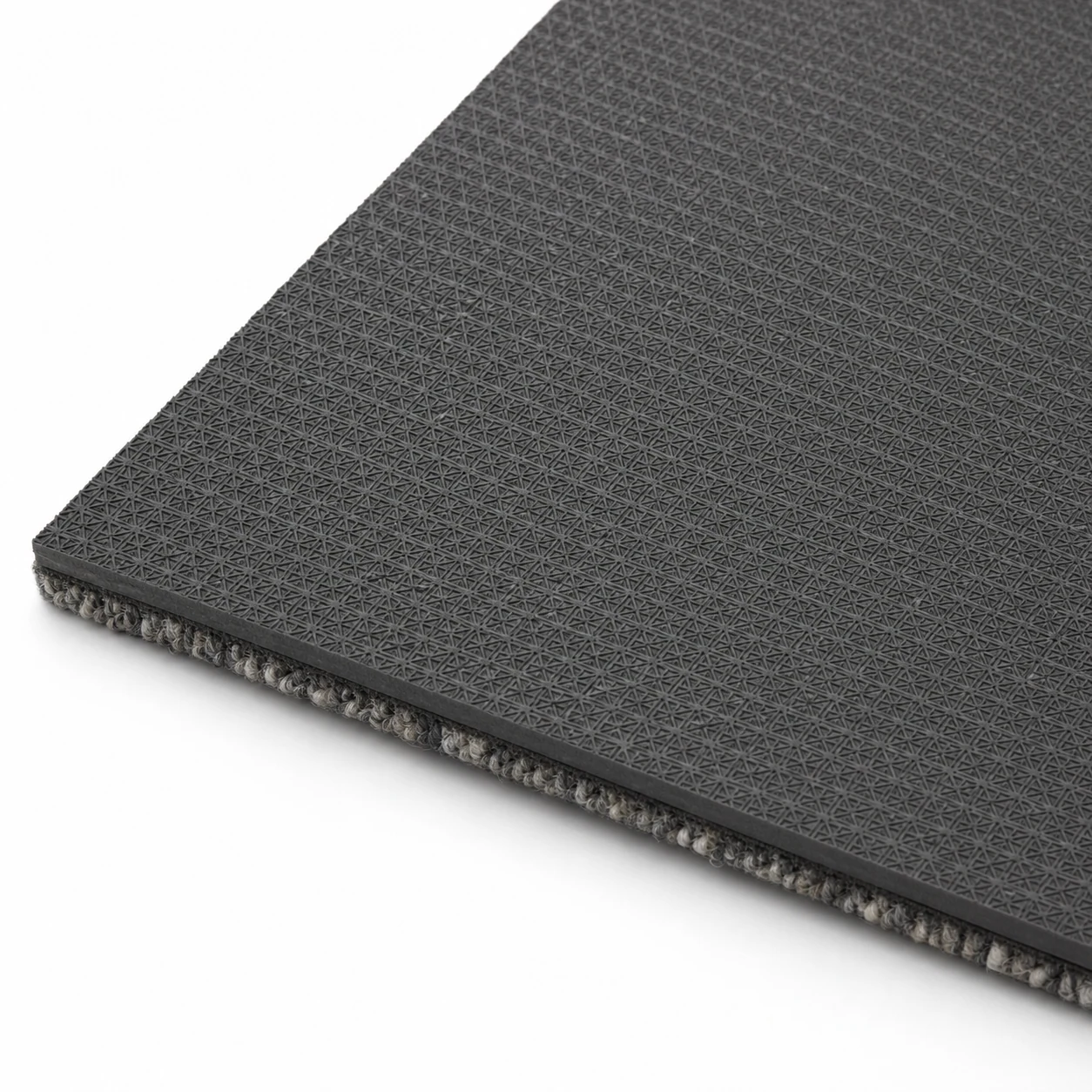 Close-up of PVC-free PE backing on VCARPETS modular carpet tile