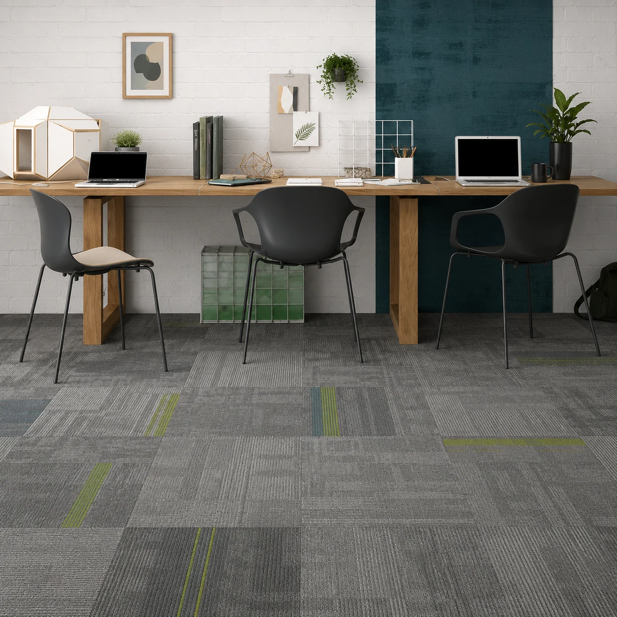 VCARPETS gray line nylon carpet tiles installed in modern office carpet and hotel carpet floor project