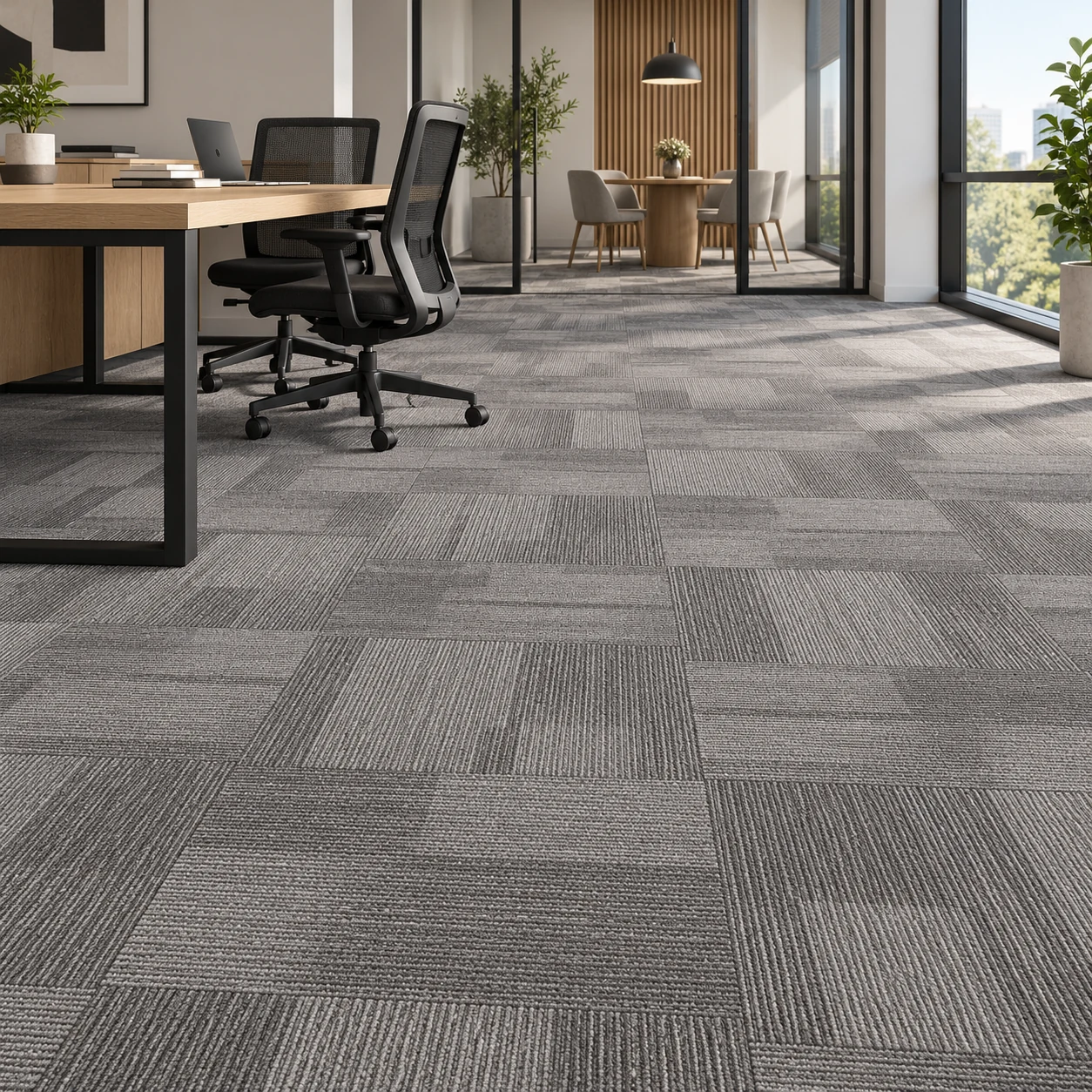 Linear Block PP Carpet Tiles 50×50 cm for Offices: design or material reference 2; verify the physical sample