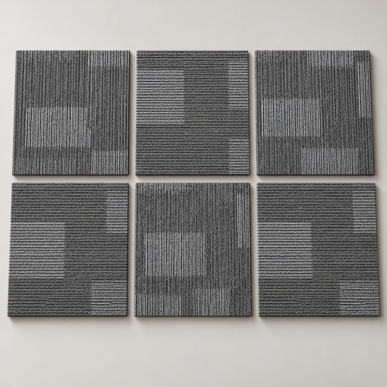 Linear Block PP Carpet Tiles 50×50 cm for Offices: design or material reference 3; verify the physical sample