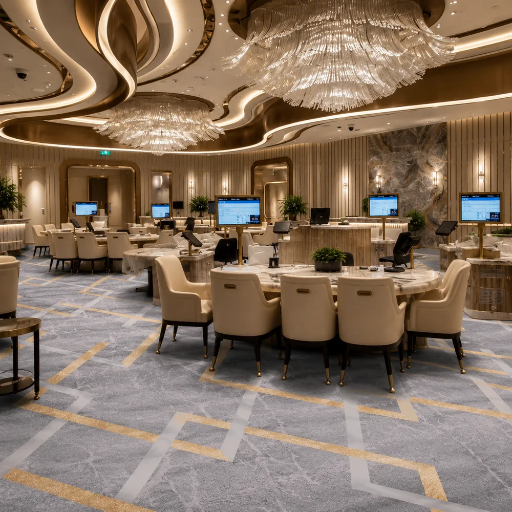 Custom printed commercial carpet for a premium reception space